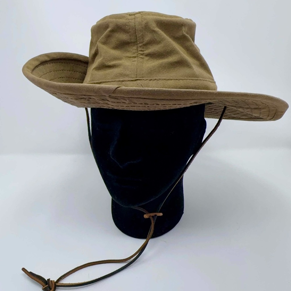 Vintage Dorfman Pacific Outback Hat Sz L Made USA Tan Aussie Safari Leather Cord